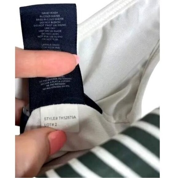 Tommy Hilfiger Striped One Piece Swimsuit Olive White Size 10 - Picture 8 of 9